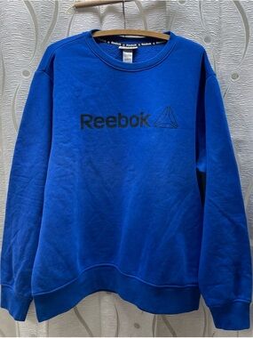 Reebok Sweatshirt Mens Blue Excellent Graphic Logo Fleece Pullover REM224FC02C